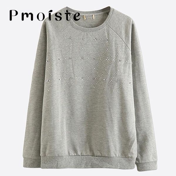 

women's hoodies & sweatshirts causal oversized diamonds korean style fashion embroidered flares gray warm comfy thick pullovers, Black