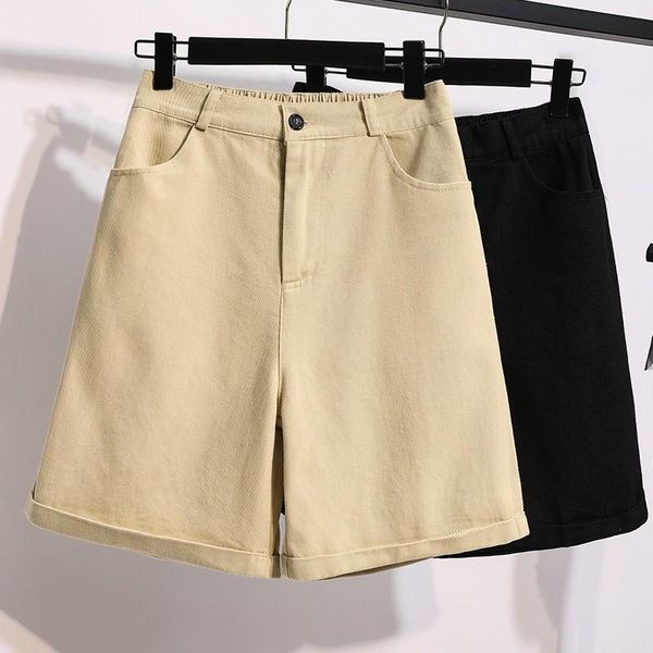 

women's pants & capris plus size women summer knee length casual 2021 simple style all-match loose female high waist denim short s3831, Black;white