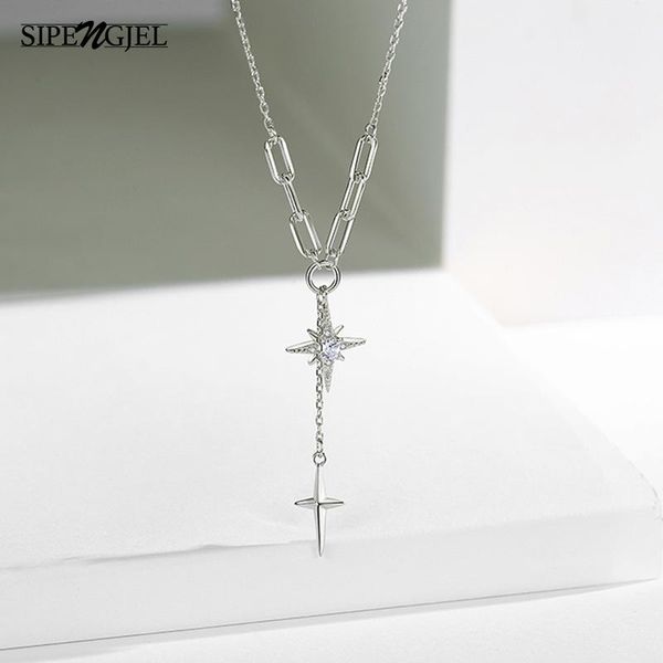 

chains sipengjel fashion lin chain tassel neckalce cute star clavicle nekclace for women jewelry gift, Silver