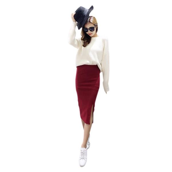

skirts casual empire girls office lady women solid pencil mid-calf, Black