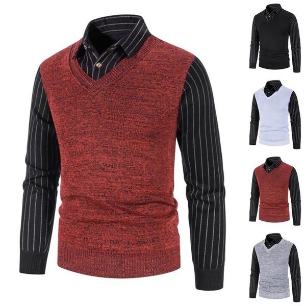 

men's sweaters fake two piece thicken men long sleeve sweater patchwork pullover casual winter slim jumper coat l, White;black