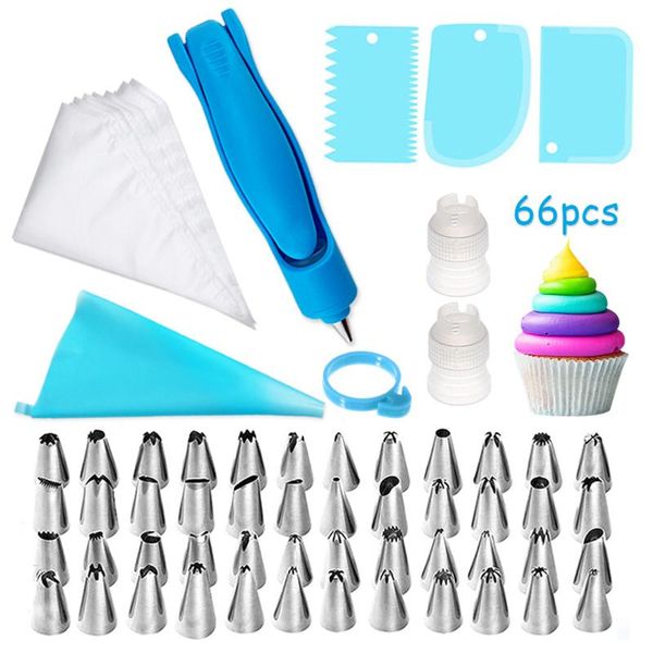 

66pcs cake scraper pastry bag tips gun set decorating tool cream pen nozzle baking piping reusable bags & tools