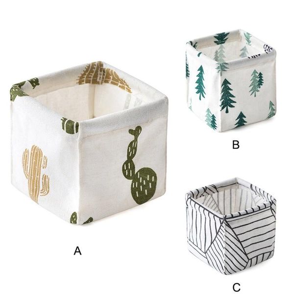

storage bags cotton linen foldable deskbag diamond stripe basket portable mini sundries container home 3