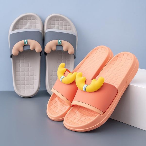 

summer women home slippers lovely cartoon casual style bedroom soft beach sandal bottom non-slip thick couples shoes., Black