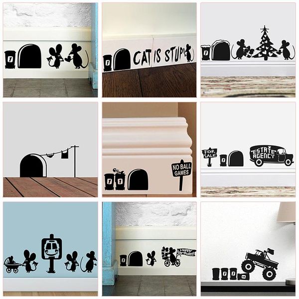 

wall stickers cartoon mouse hole home decor living room bedroom decals diy rat animal mural art