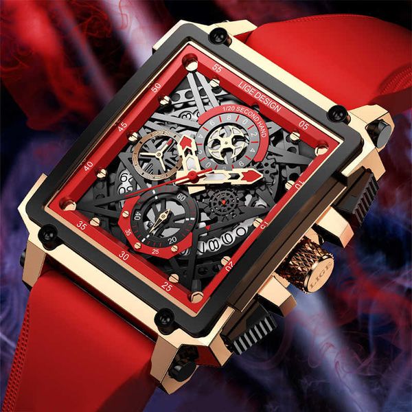 Moda uomo impermeabile orologi uomo top brand di lusso silicagel quadrato quadrante grande sport cronografo al quarzo relogio masculino 210527