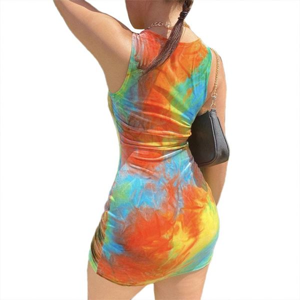 

casual dresses tie dye colorful bodycon dress summer women sleeveless mini sundress fashion strappy skinny club, Black;gray