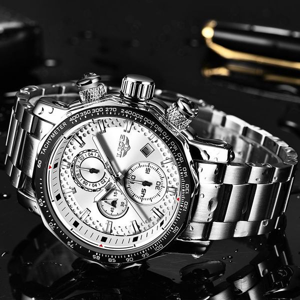 

wristwatches relogio masculino lige fashion brand mens watches full steel business quartz clock military sport waterproof men+box, Slivery;brown