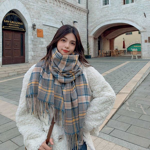 

british stripe imitation cashmere scarf women's winter shawl warm and versatile soft dual-purpose bib, Blue;gray