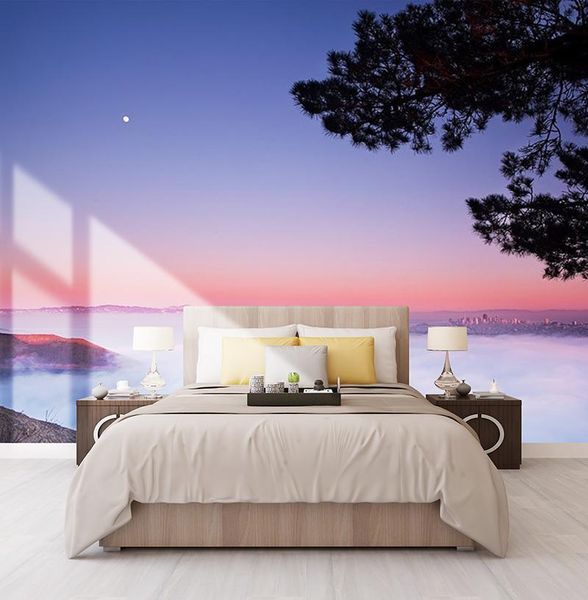 

wallpapers bacal custom wallpaper mural 3d large po blue sea pink sky landscape natural tv background murals