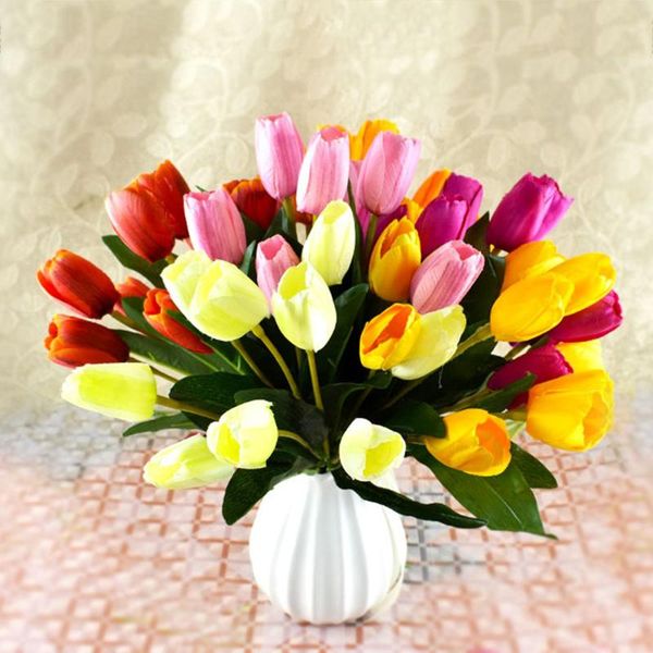 

decorative flowers & wreaths artificial flower tulip latex real bridal wedding bouquet fake outdoor garden home decor fleurs artificielles