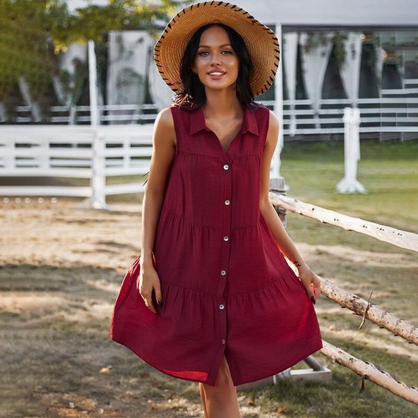 

women sleeveless dress shirt fashion casual shirts lady solid color blouses turn down collar buttons dress large hem, Black;gray