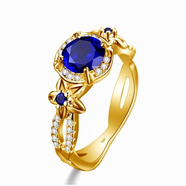 

cluster rings real 925 silver 18k gold gemstone designer fine jewelry sapphire ring for women with diamond, Golden;silver