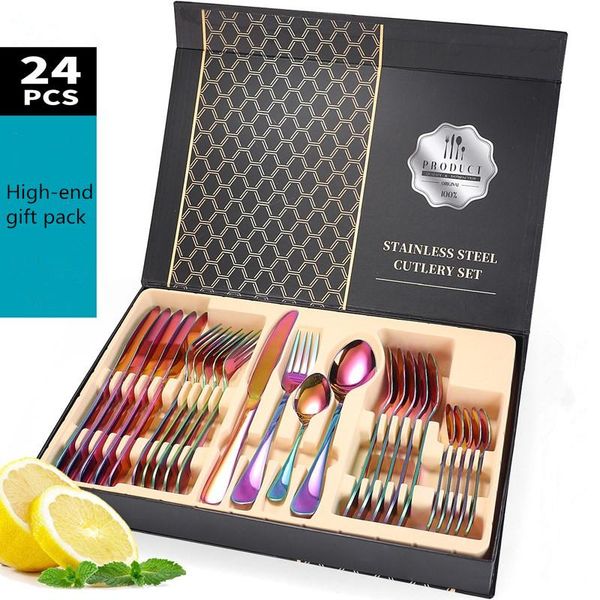 

24-piece stainless steel dinner cutlery set el restaurant knife, fork and spoon kitchen dinnerware sets