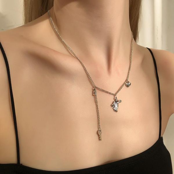 

pendant necklaces summer simple style alloy necklace little angel love lock key geometric ladies for fashion accessories girls gifts, Silver