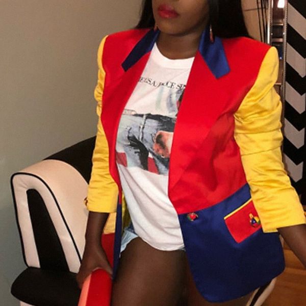 

women's plus size blazer pocket splice color block causal vacation long sleeve stand collar regular fall spring red l xl  3xl r3jp#, Black