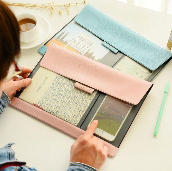

business card files pu a4 document bag simple transparent office bill/note/file folder/bag/pouch with snap button cell phone pocket flat bri