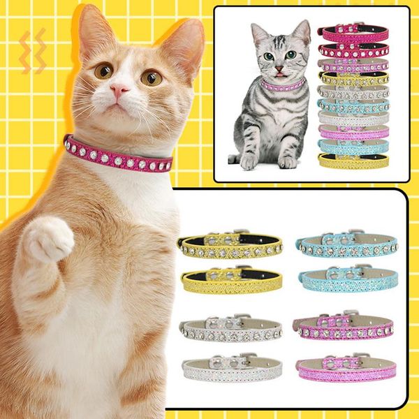 

cat collars & leads pet collar cute safety buckle neck ring diamond dog necklace supply strap universal candy color rhinestone