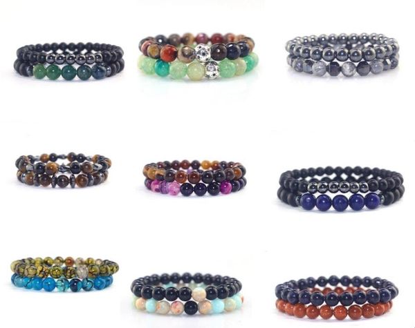 

charm bracelets 2pc/sets natural stone woman men beads bracelet 2021 fashion classic round cz 8mm for jewelry gift, Golden;silver