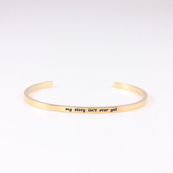 

bangle 316l stainless steel open cuff bangles bracelets gold color hand imprint my story isn't over yet inspirational mantra, Black