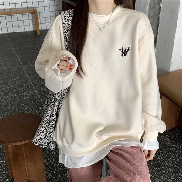

autumn oversized hoodies women korean version sweatshirt hoodie street style letter embroidery long sleeve pullovers 211019, Black
