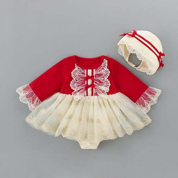 

girl's dresses 1st birthday dress for baby vintage cotton red lace bowknot long sleeve newborn infant girl fall clothing 0-3 months 102, Red;yellow