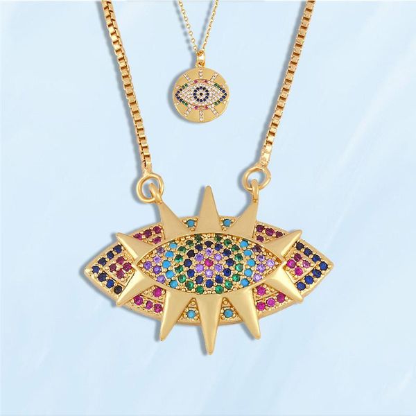 

pendant necklaces color zircon evil eyes necklace round for women men fine vintage gothic style rainbow crystal couples jewelry, Silver