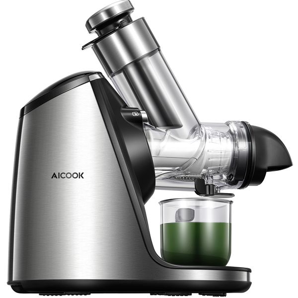 

aicook slow masticating juicer with 3in large feed chute, easy to clean, ice cream acc & recipes for fruits and vegetables