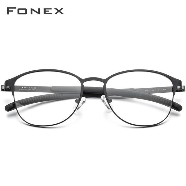 

fashion sunglasses frames fonex silicone alloy optical eyeglasses frame men antiskid retro round myopia prescription glasses women screwless, Black