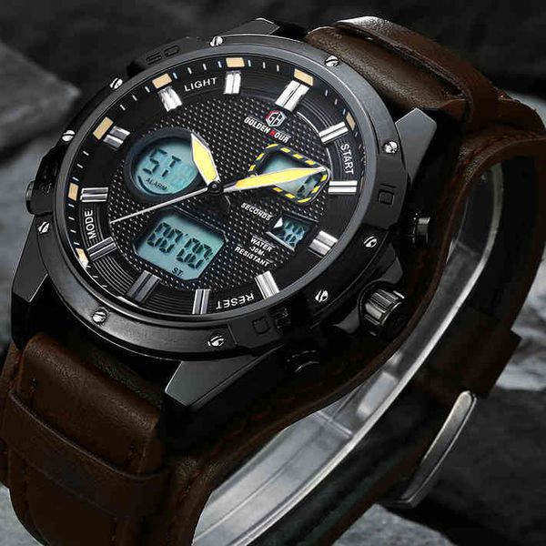 

brand goldenhour men quartz watch mens fashionl business wristwatches military leather waterproof male casual clock relogio 210517, Slivery;brown