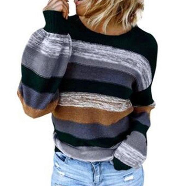 

women's sweaters knitting fashion round neck pullover sweater autumn winter long sleeve casual loose striped female ladies top, White;black
