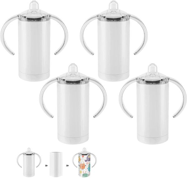 12 oz Sublimação Branco Copo de Sippy em branco em branco, copos de aço inoxidável isolados com entrega rápida de tampas parafusos