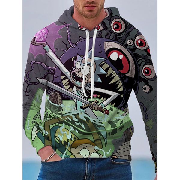 

anime mens 3d printing rick customized hoodie visual impact party punk gothic round neck american sweater hoodie, Black