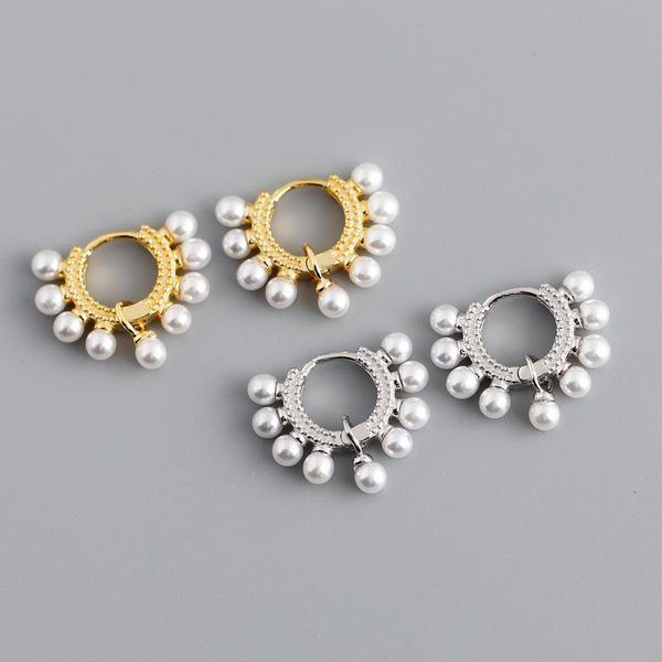 

hoop & huggie 1pair piercing 925 sterling silver pearls earrings for women 2021 trend jewelry diameter 7mm with teens, Golden;silver