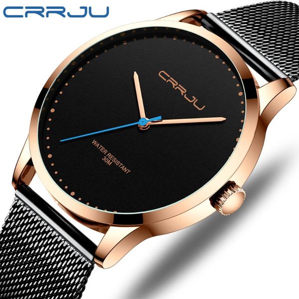 

wristwatches watch for men crrju casual quartz men's watches unique cool sport rose gold mesh belt waterproof clock relogio masculino, Slivery;brown