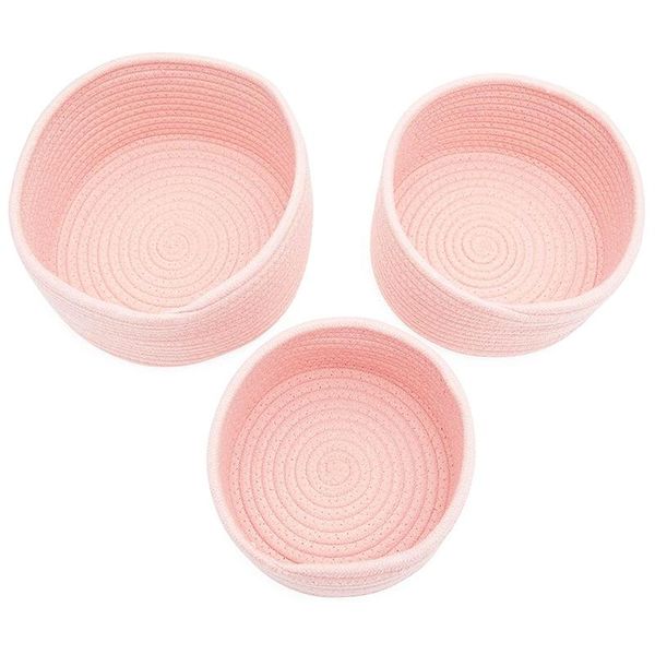 

storage baskets cotton woven for storage, pink organizers basket(3 sizes, 3 pack)