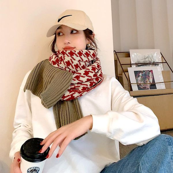 

scarves 2021korean fashion autumn winter warm women's scarf thousand bird grid knitting wool student dual purposeshawl, Blue;gray