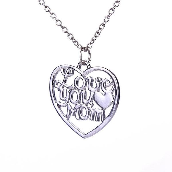 

pendant necklaces fashion love you mom letter print necklace son daughter heart choker jewelry mother's day gift, Silver