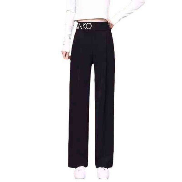 

2021 summer zk letter high waist ice silk wide leg pants, Black;white