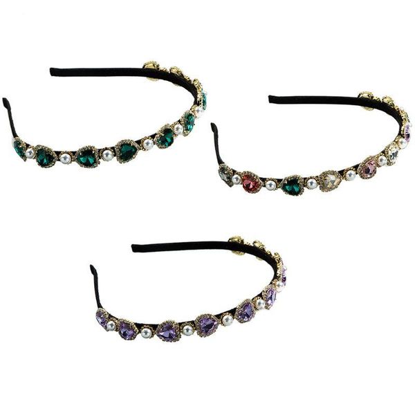 

vintage baroque jewelry hair hoop female heart glass drill fine headband glitter rhinestone pearl wedding prom bandana clips & barrettes, Golden;silver