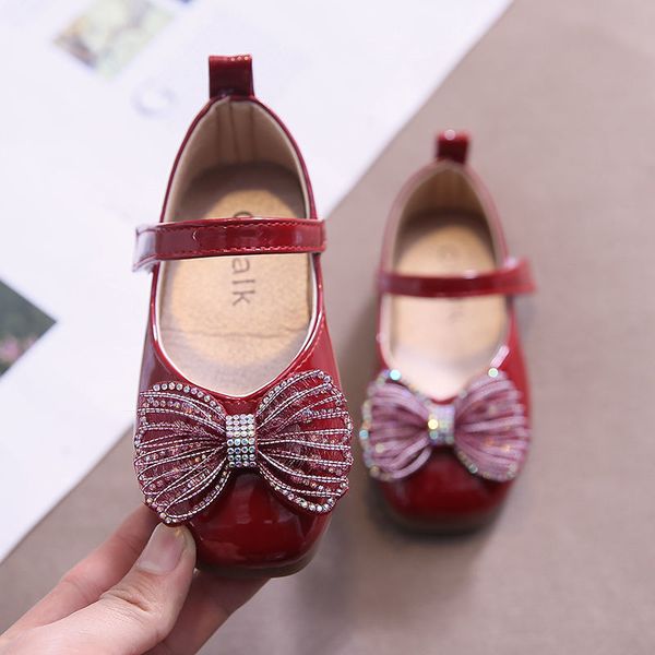

girls princess shoes spring 2021 new lace bow fashion artificial leathershoes for children soft bottom square toe garden shoes, Black;red