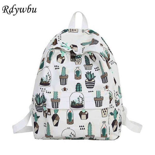 

rdywbu graffiti cute cactus cat printing backpack teenager big capacity school bag girls casual travel bag mochila rucksack b234 y1105