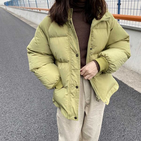 Mulheres Casaco de Inverno Chegada Estilo Coreano Com Capuz Quente Poletom Com Capitão Almofada Casual Casual Bege Outono Parkas Parkas Vestuário 210625