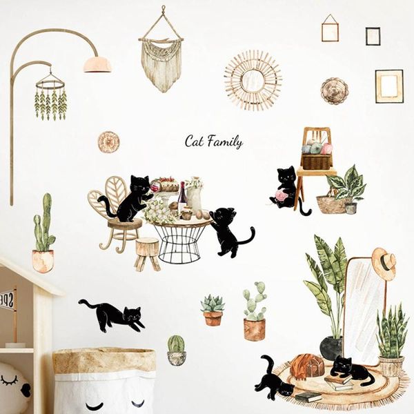 

wall stickers 4pcs cute cartoon black cat creative pvc kitten and bonsai decals stickes home living room decoration