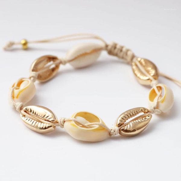 

charm bracelets women accessories bracelet seashell beaded-strand hand-knit handmade natural -sael boho ocean jewelry for1, Golden;silver