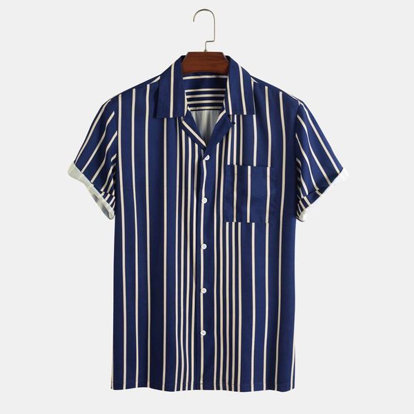 

men's casual shirts 2021 brand men striped shirt stand collar streetwear short sleeve button camisa hombre business male, White;black