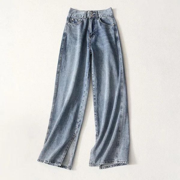 

women's jeans korean version of non-elastic high waist split casual wide-leg pants dlzk579, Blue