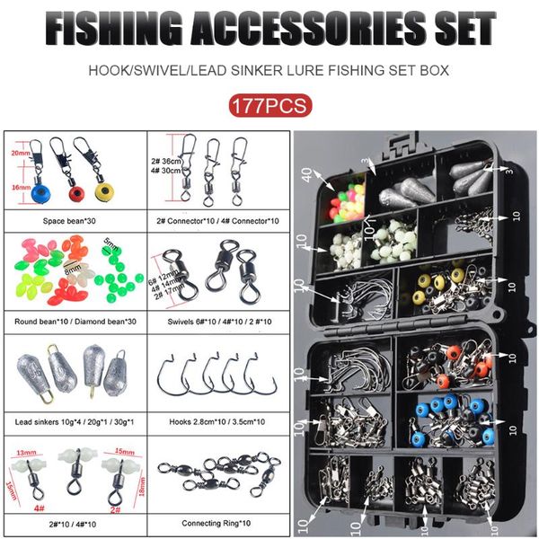 

portable fishing accessories kit hooks sinker swivels fish tackle tool for outdoor