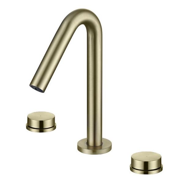 

gold faucet of cold and heat sink full copper wire drawing on the bathroom basin wash dishes in kitchen faucets