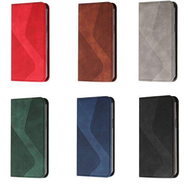 Skin Feel S Line Magnetverschluss Leder Brieftasche Hüllen für iPhone 15 14 Pro Max 13 12 Mini 11 XR XS 8 7 6 Plus Suck Flip Cover Halter ID Kartensteckplatz Buchhalter Geldbörse Tasche